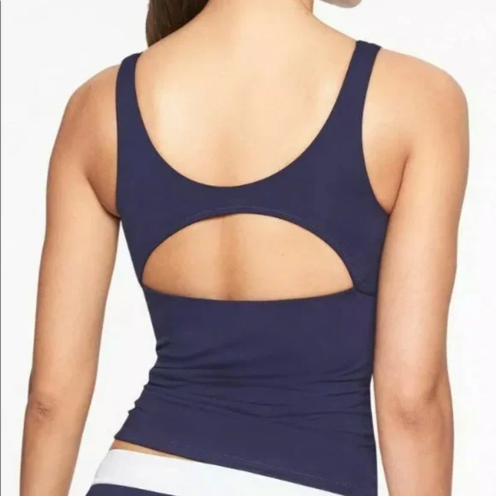 Athleta Tankini Top Small Navy Blue Mod Block Cutout Swim Tank - Picture 4 of 11